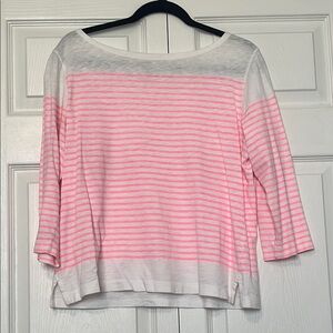 J. Crew Pink and White 3/4 Sleeve Boxy Blouse